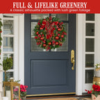 Christabelle Stunning 71cm Christmas Wreath Lush Red Baubles Berries Pine Cones and Bow Front Door Decoration