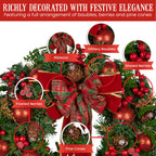 Christabelle Stunning 71cm Christmas Wreath Lush Red Baubles Berries Pine Cones and Bow Front Door Decoration