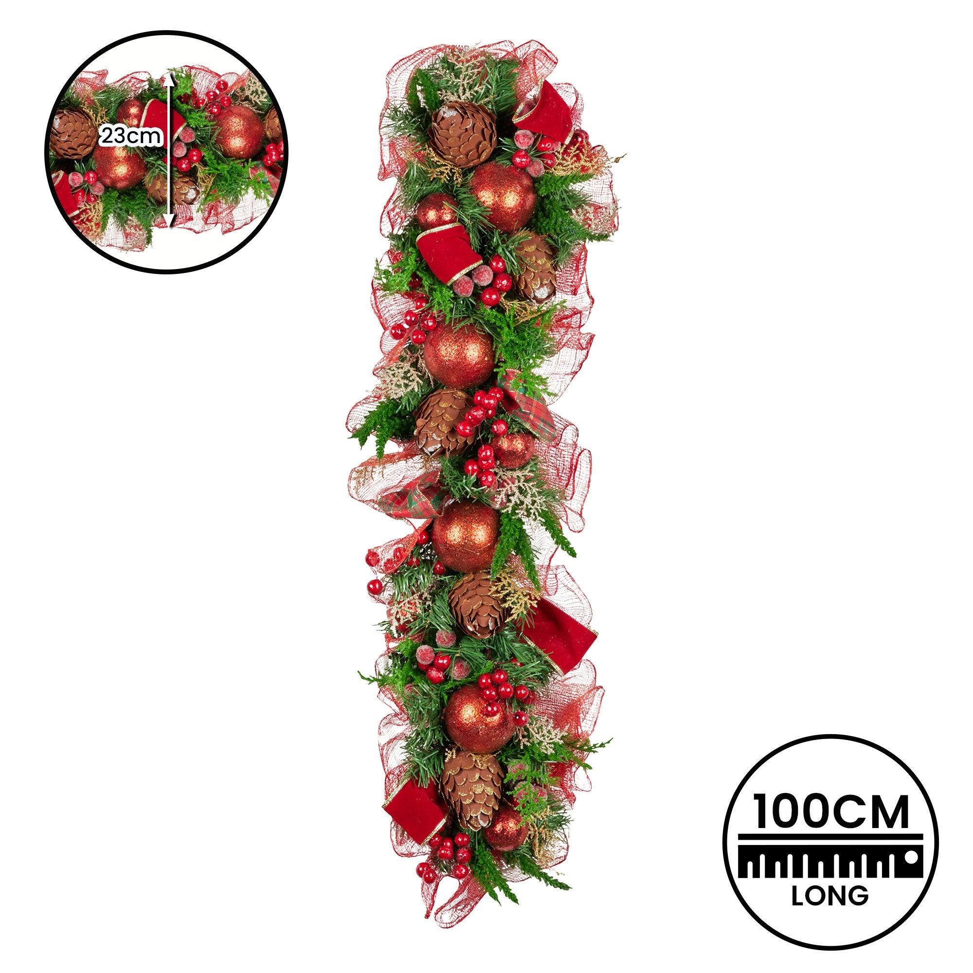 Christabelle Christmas Garland with Red Berries & Pine Cones Baubles Berries Tree Decoration Ornament Red Green