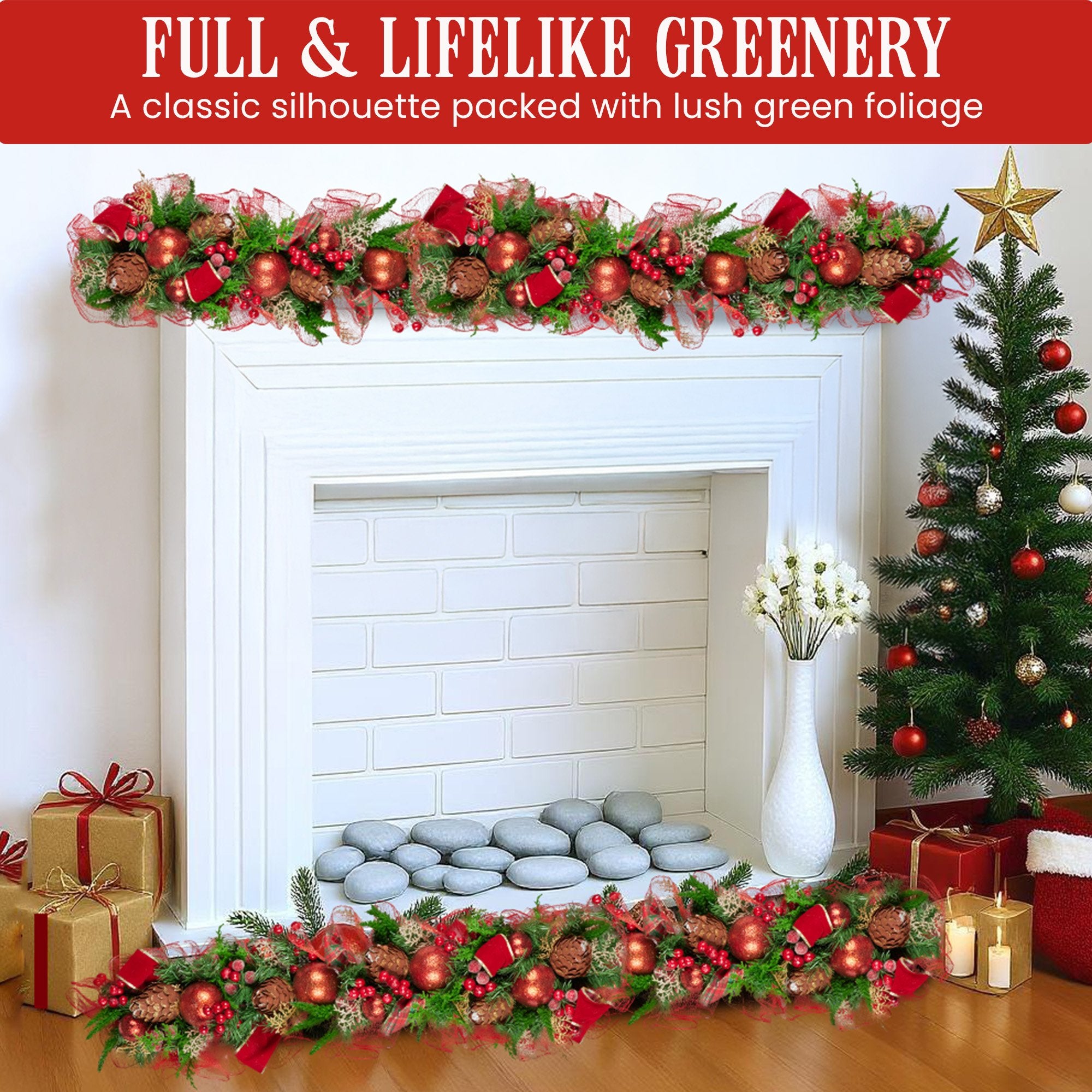 Christabelle Christmas Garland with Red Berries & Pine Cones Baubles Berries Tree Decoration Ornament Red Green