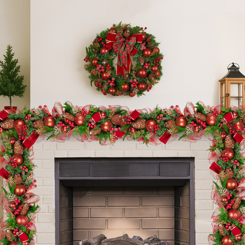 Christabelle Christmas Garland with Red Berries & Pine Cones Baubles Berries Tree Decoration Ornament Red Green