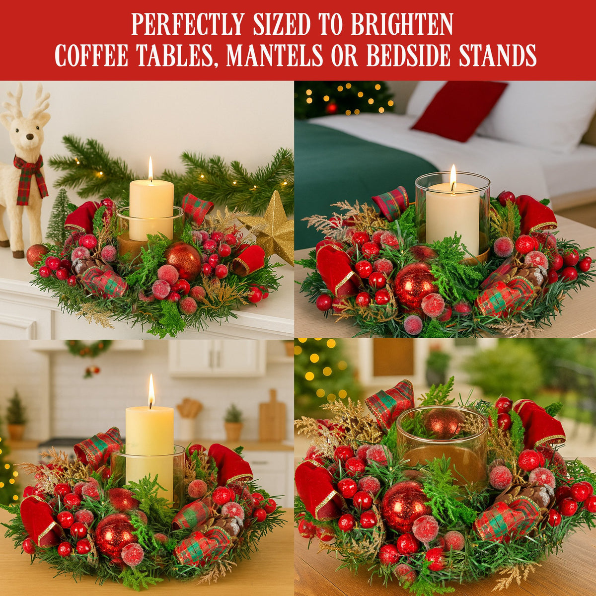 Christabelle 26cm Christmas Centrepiece Lush Green Decor Berries & Baubles