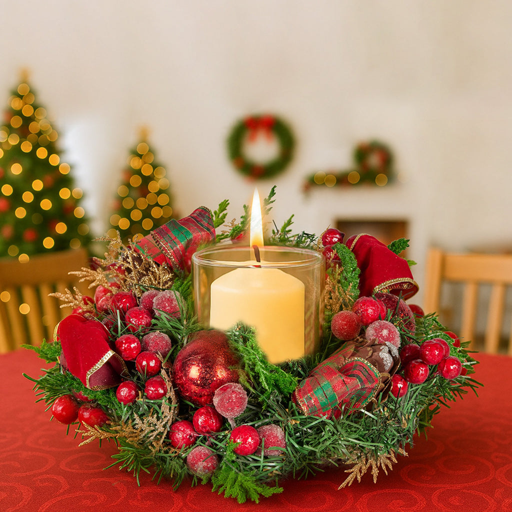 Christabelle 26cm Christmas Centrepiece Lush Green Decor Berries & Baubles