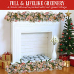 Christabelle Premium 100cm Christmas Garland Jewelled Baubles & Berries Tree Decoration Ornament Pink Silver Gold