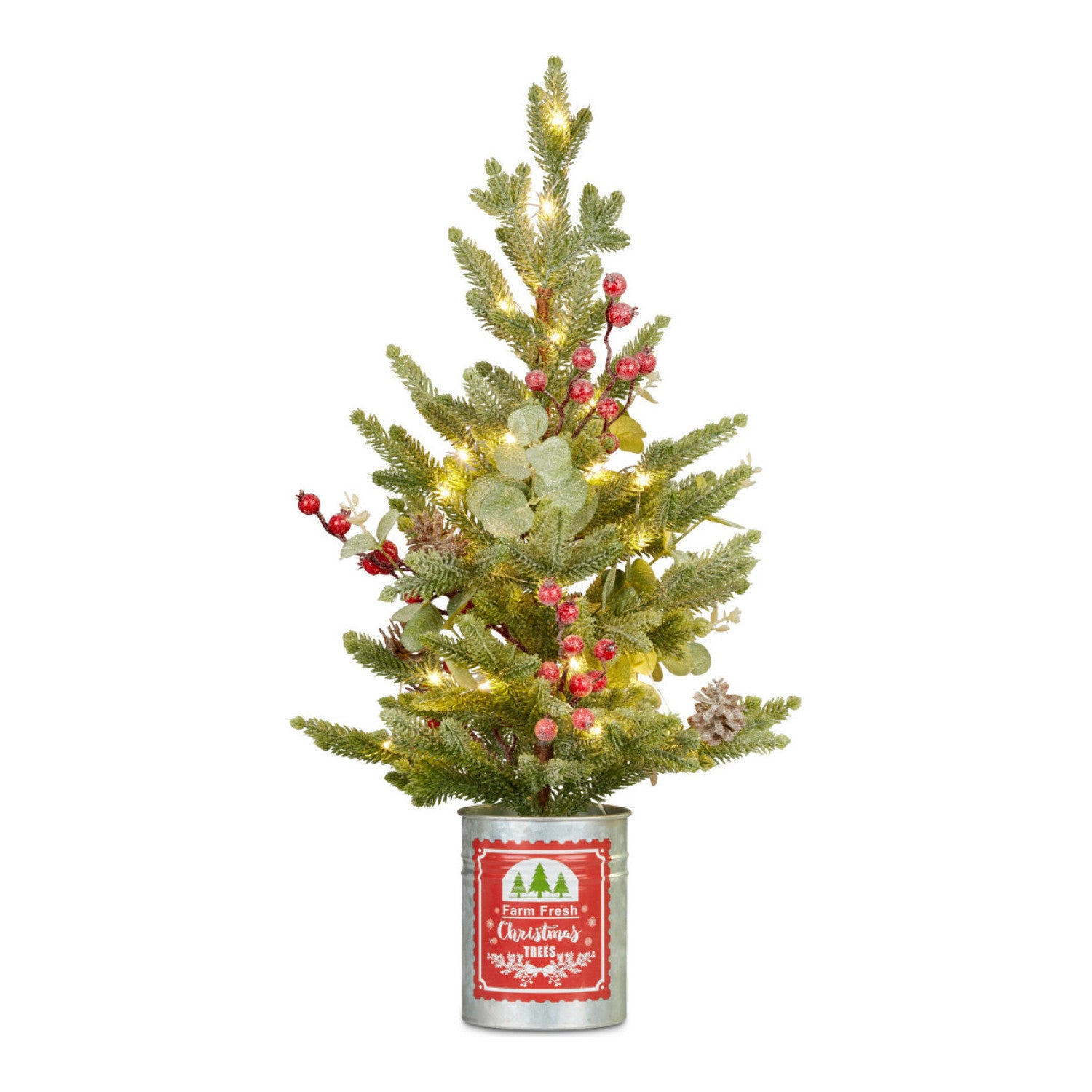 62cm Christmas Tree with Lights in Tin Pot