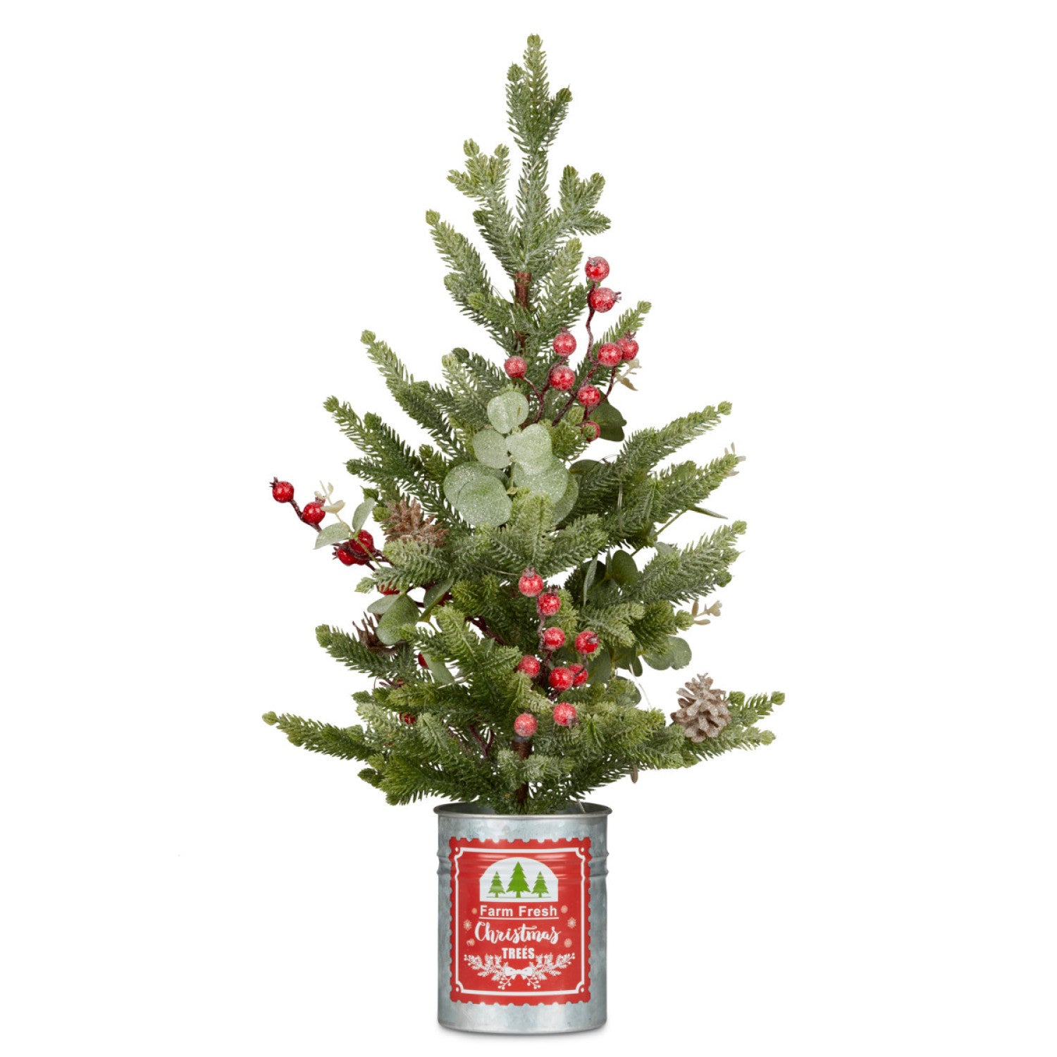 62cm Christmas Tree with Lights in Tin Pot