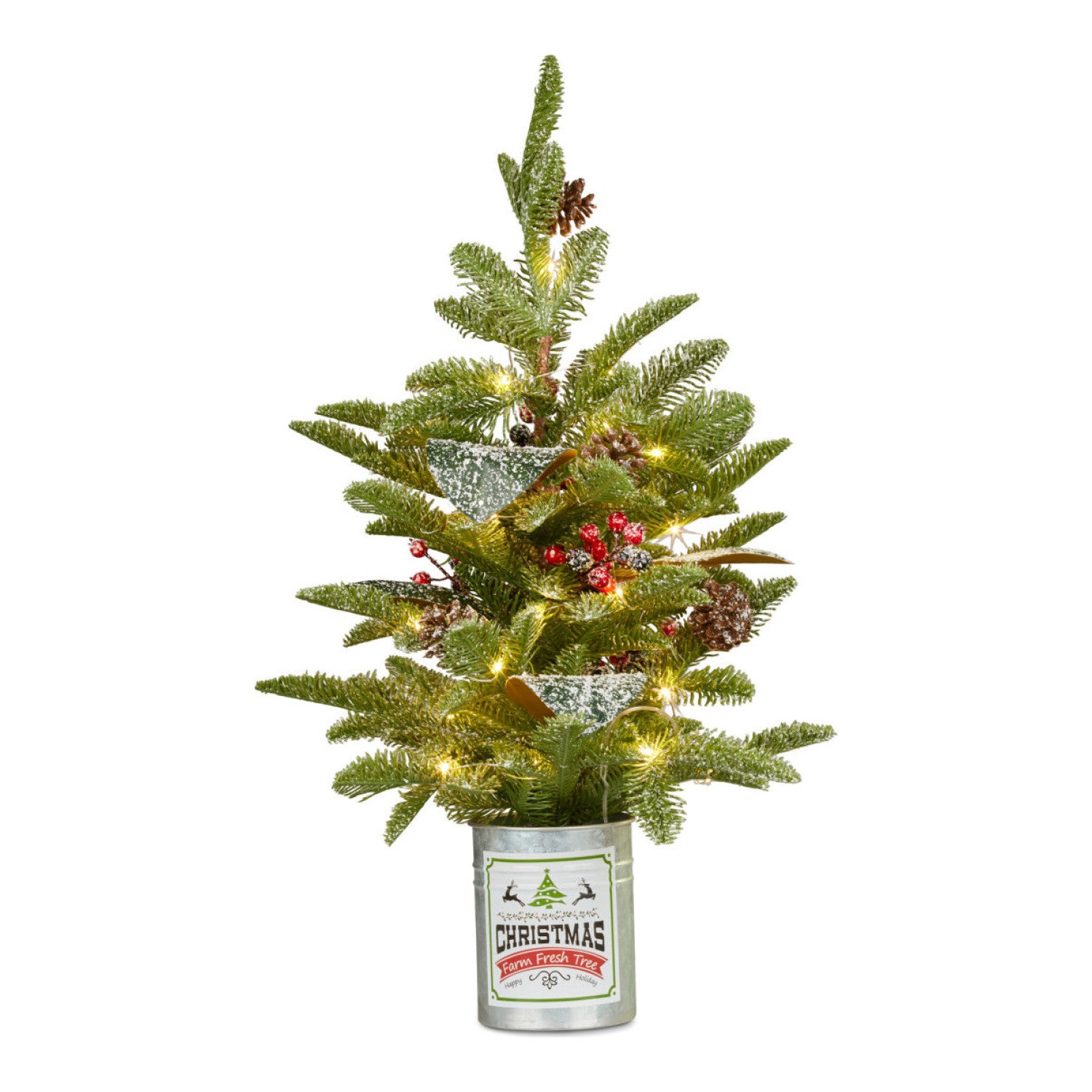 65cm Christmas Tree with Lights in Tin Pot