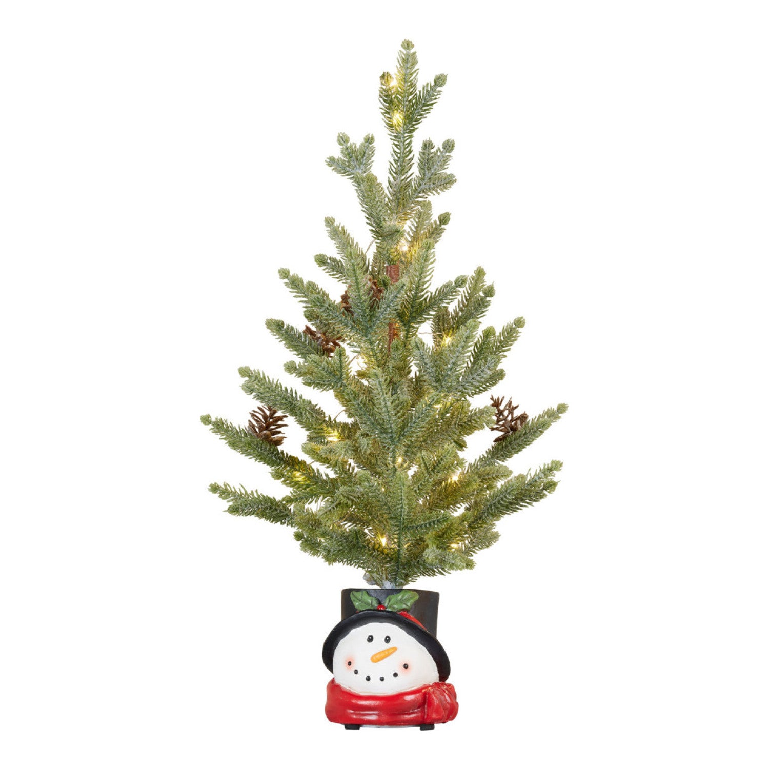 55cm Christmas Tree with Lights in Snowman Pot