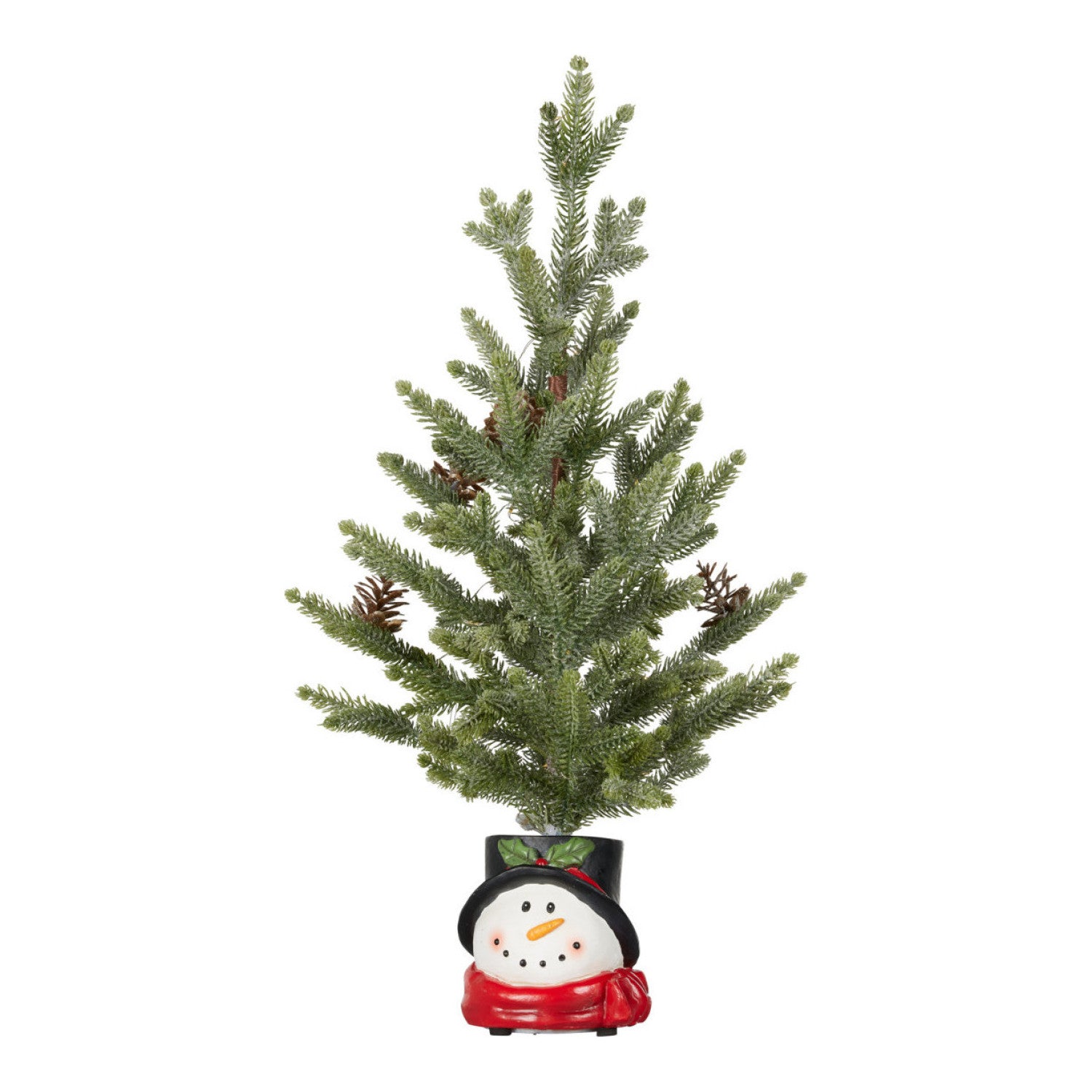 55cm Christmas Tree with Lights in Snowman Pot