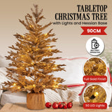 90cm Christmas Tree with Lights - Gold Fir in Hessian Base