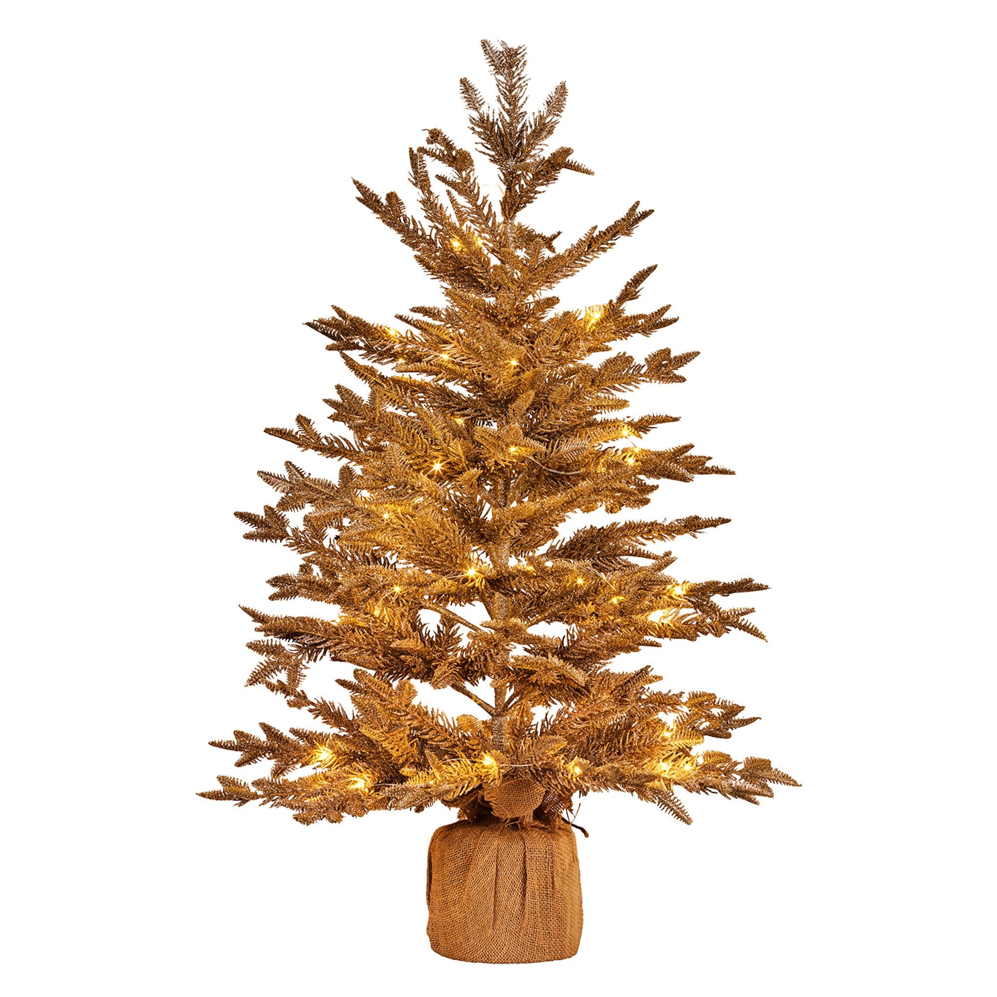 90cm Christmas Tree with Lights - Gold Fir in Hessian Base