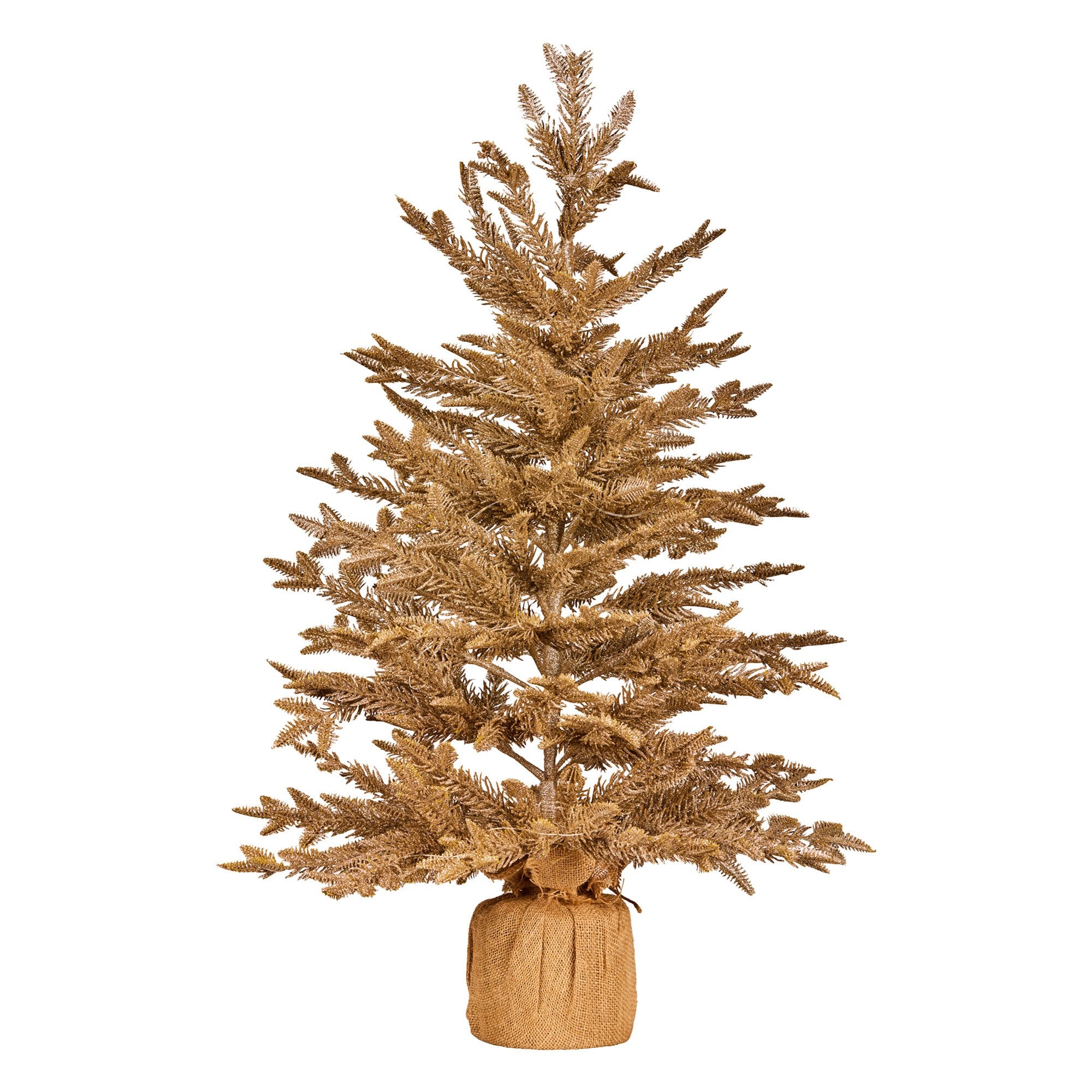 90cm Christmas Tree with Lights - Gold Fir in Hessian Base