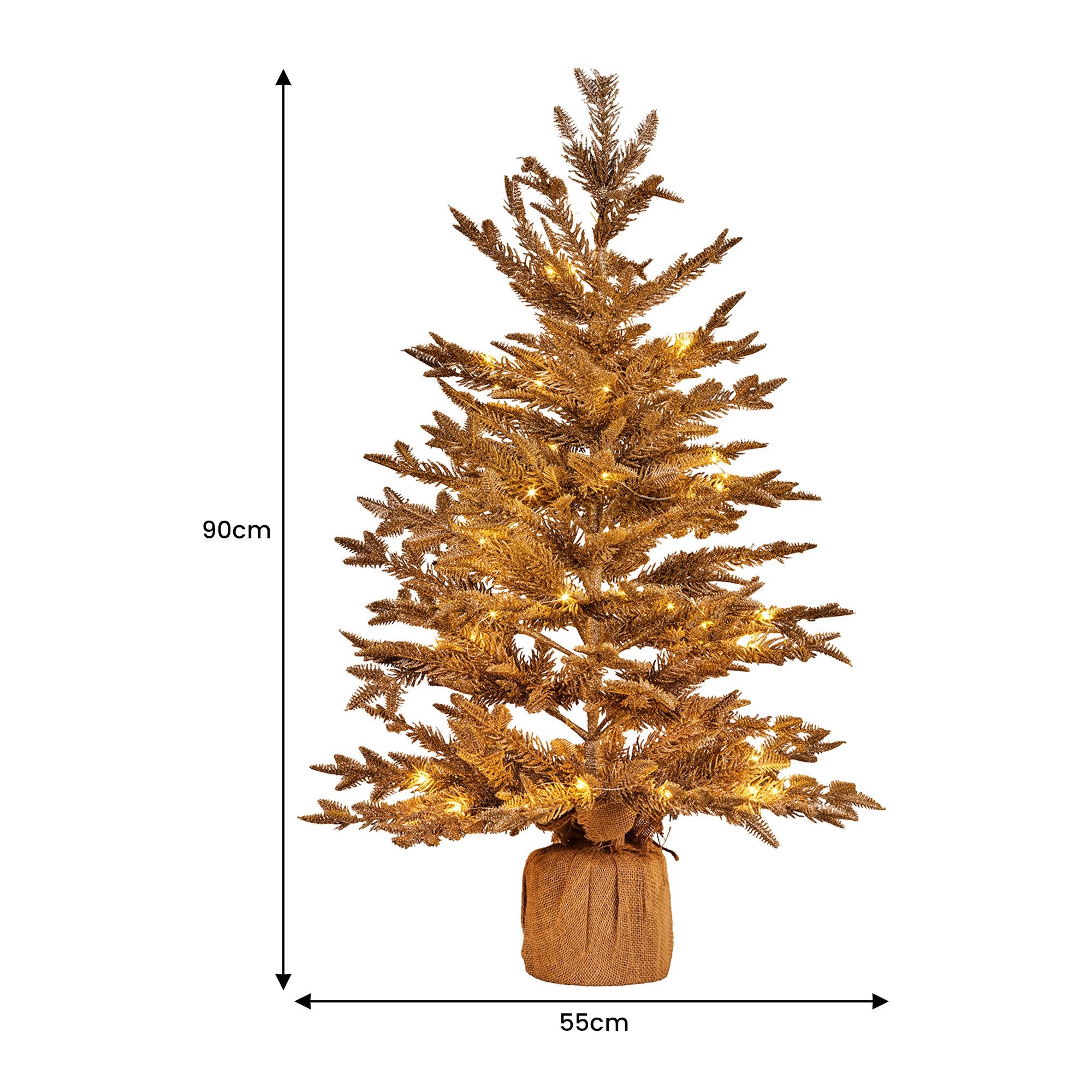 90cm Christmas Tree with Lights - Gold Fir in Hessian Base