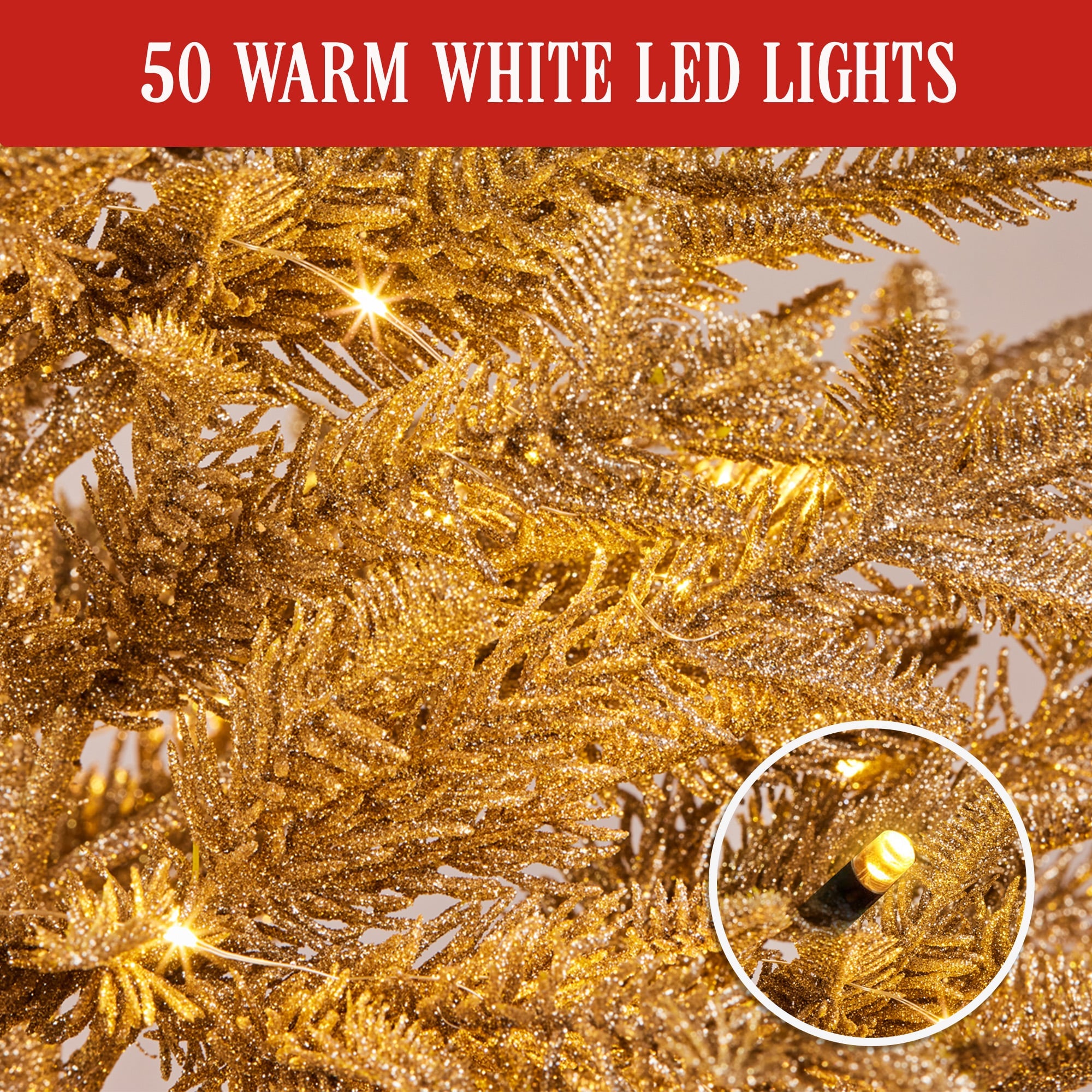 90cm Christmas Tree with Lights - Gold Fir in Hessian Base