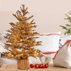 90cm Christmas Tree with Lights - Gold Fir in Hessian Base