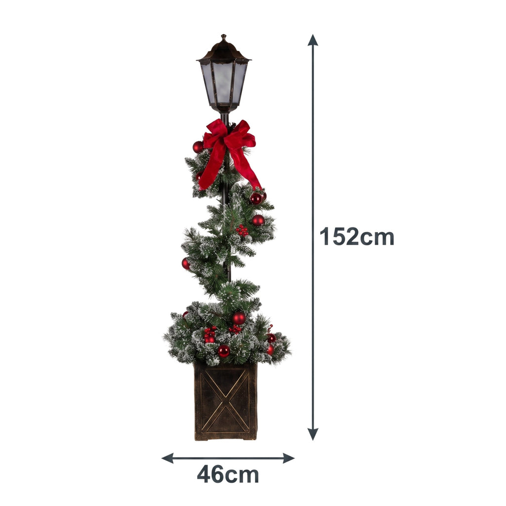 Christabelle 1.52m Lamp Post Christmas Light Up Display Bows Berries Baubles Green Foliage LED Pre Decorated