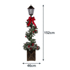 Christabelle 1.52m Lamp Post Christmas Light Up Display Bows Berries Baubles Green Foliage LED Pre Decorated