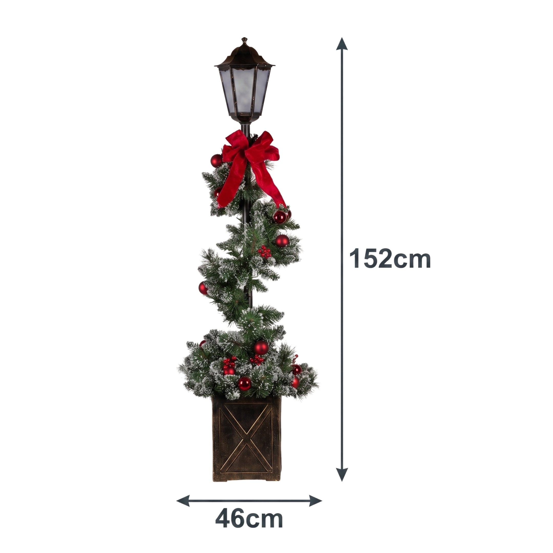 Christabelle 1.52m Lamp Post Christmas Light Up Display Bows Berries Baubles Green Foliage LED Pre Decorated