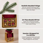 Christabelle 45cm 1.5ft Potted Christmas Tree Decorations Gift Pack Hessian Red Gold Baubles Festive Holiday Decoration