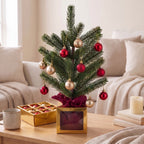 Christabelle 45cm 1.5ft Potted Christmas Tree Decorations Gift Pack Hessian Red Gold Baubles Festive Holiday Decoration