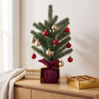Christabelle 45cm 1.5ft Potted Christmas Tree Decorations Gift Pack Hessian Red Gold Baubles Festive Holiday Decoration