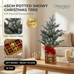 Christabelle 45cm 1.5ft Snowy Potted Christmas Tree Decorations Gift Pack Hessian Red Gold Baubles Tabletop Mini Compact