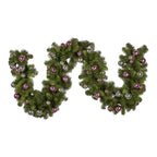 Christmas Garland with Lights 274cm with Pink & Silver Baubles