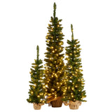 152cm 122cm 90cm Set of 3 Pre-Lit Christmas Trees with Hessian Bases