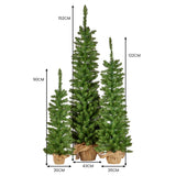 152cm 122cm 90cm Set of 3 Pre-Lit Christmas Trees with Hessian Bases
