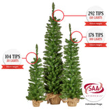 152cm 122cm 90cm Set of 3 Pre-Lit Christmas Trees with Hessian Bases