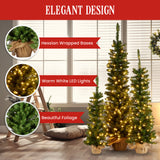 152cm 122cm 90cm Set of 3 Pre-Lit Christmas Trees with Hessian Bases