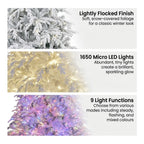 Christabelle 2.3m 7.5ft Crystal Snow Christmas Tree Pre Lit Multi Function Micro LED Artificial Indoor Xmas Decor Home