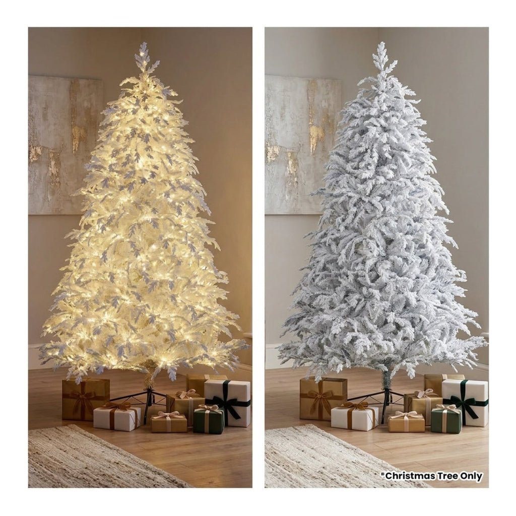 Christabelle 2.3m 7.5ft Crystal Snow Christmas Tree Pre Lit Multi Function Micro LED Artificial Indoor Xmas Decor Home