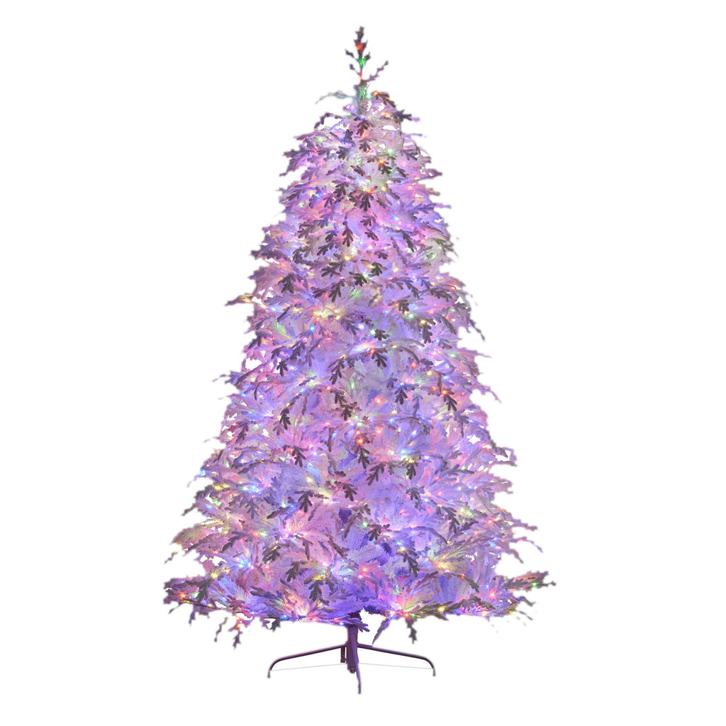 Christabelle 2.3m 7.5ft Crystal Snow Christmas Tree Pre Lit Multi Function Micro LED Artificial Indoor Xmas Decor Home