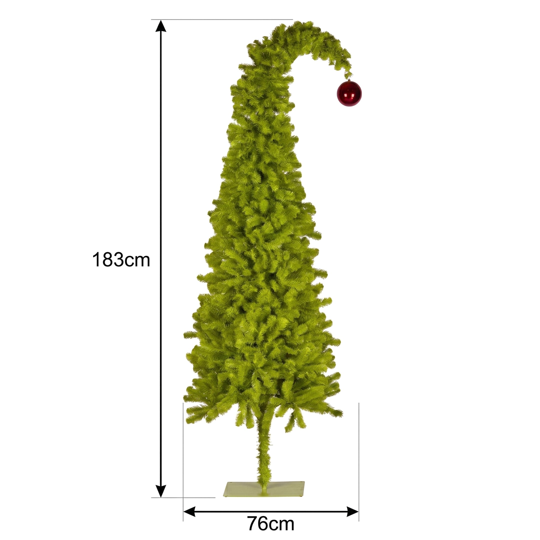 Christabelle 1.8m 6ft Gremlin Christmas Tree Pre Lit Green White LED Curved Top Red Bauble Artificial Indoor Xmas Decor