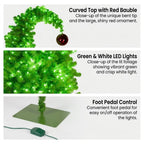 Christabelle 1.8m 6ft Gremlin Christmas Tree Pre Lit Green White LED Curved Top Red Bauble Artificial Indoor Xmas Decor