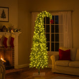 Christabelle 7.5ft Christmas Gremlin Tree Curved Top Red Bauble Built-in Green White LED Lights Control Base & Cord