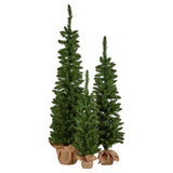 Christabelle Set of 3 Pre-Lit Christmas Trees Green Pine w/LED Lights, Hessian Base & Individual Plugs Varying Heights