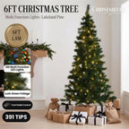Christabelle 1.8m 6ft Lakeland Pine Christmas Tree Pre Lit Multi Function LED Artificial Indoor Xmas Decor Home