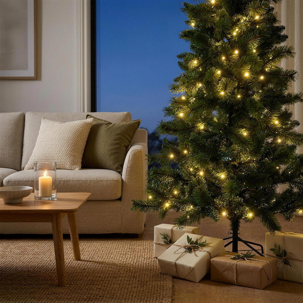 Christabelle 1.8m 6ft Lakeland Pine Christmas Tree Pre Lit Multi Function LED Artificial Indoor Xmas Decor Home
