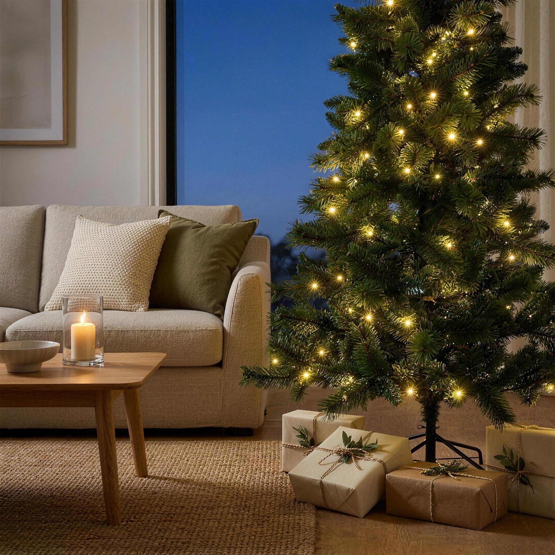 Christabelle 1.8m 6ft Lakeland Pine Christmas Tree Pre Lit Multi Function LED Artificial Indoor Xmas Decor Home