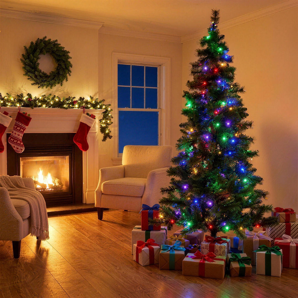 Christabelle 1.8m 6ft Lakeland Pine Christmas Tree Pre Lit Multi Function LED Artificial Indoor Xmas Decor Home