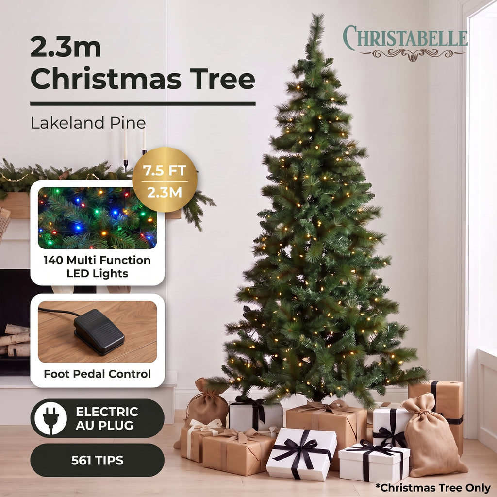 Christabelle 2.3m 7.5ft Lakeland Pine Christmas Tree Pre Lit Multi Function LED Artificial Indoor Xmas Decor Home