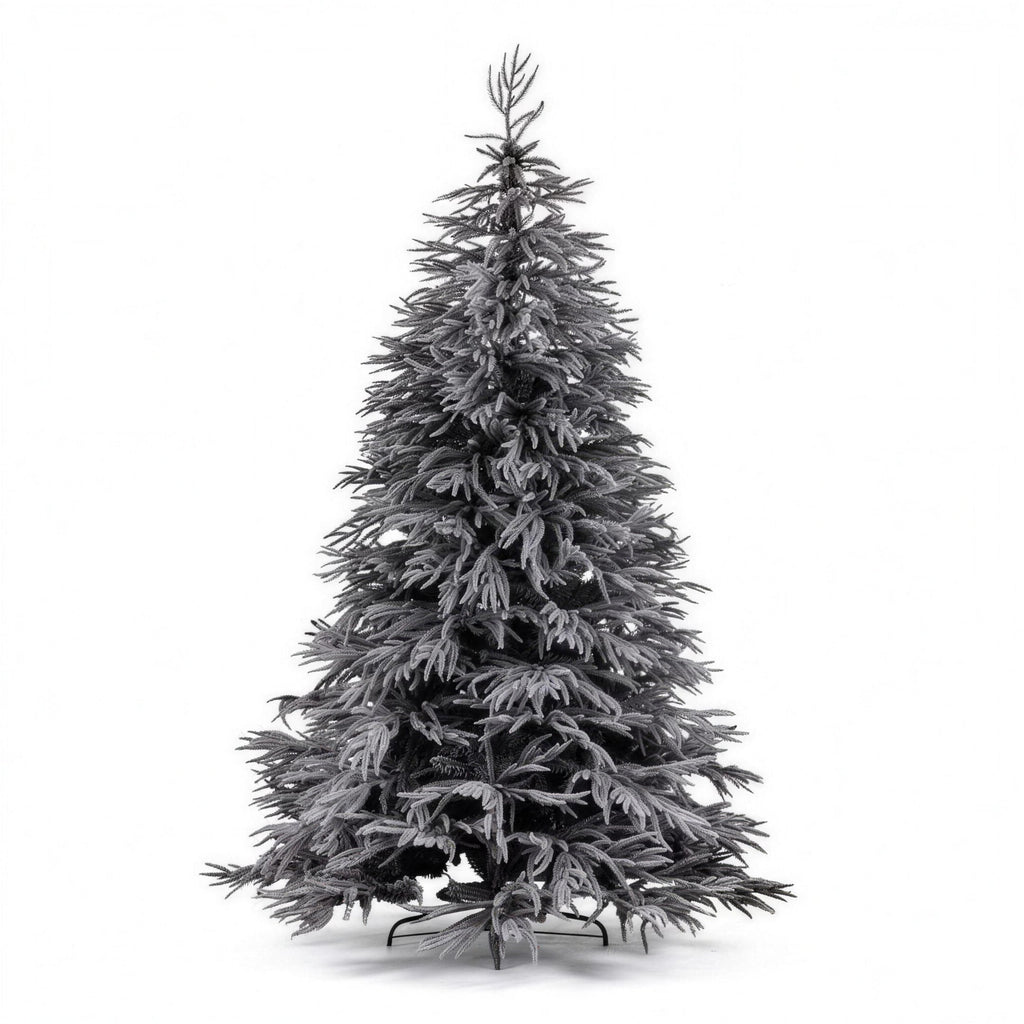 Christabelle 2.3m 7.5ft Midnight Snow Christmas Tree Pre Lit Warm White LED Black Foliage Flocked Hinged Branches Home