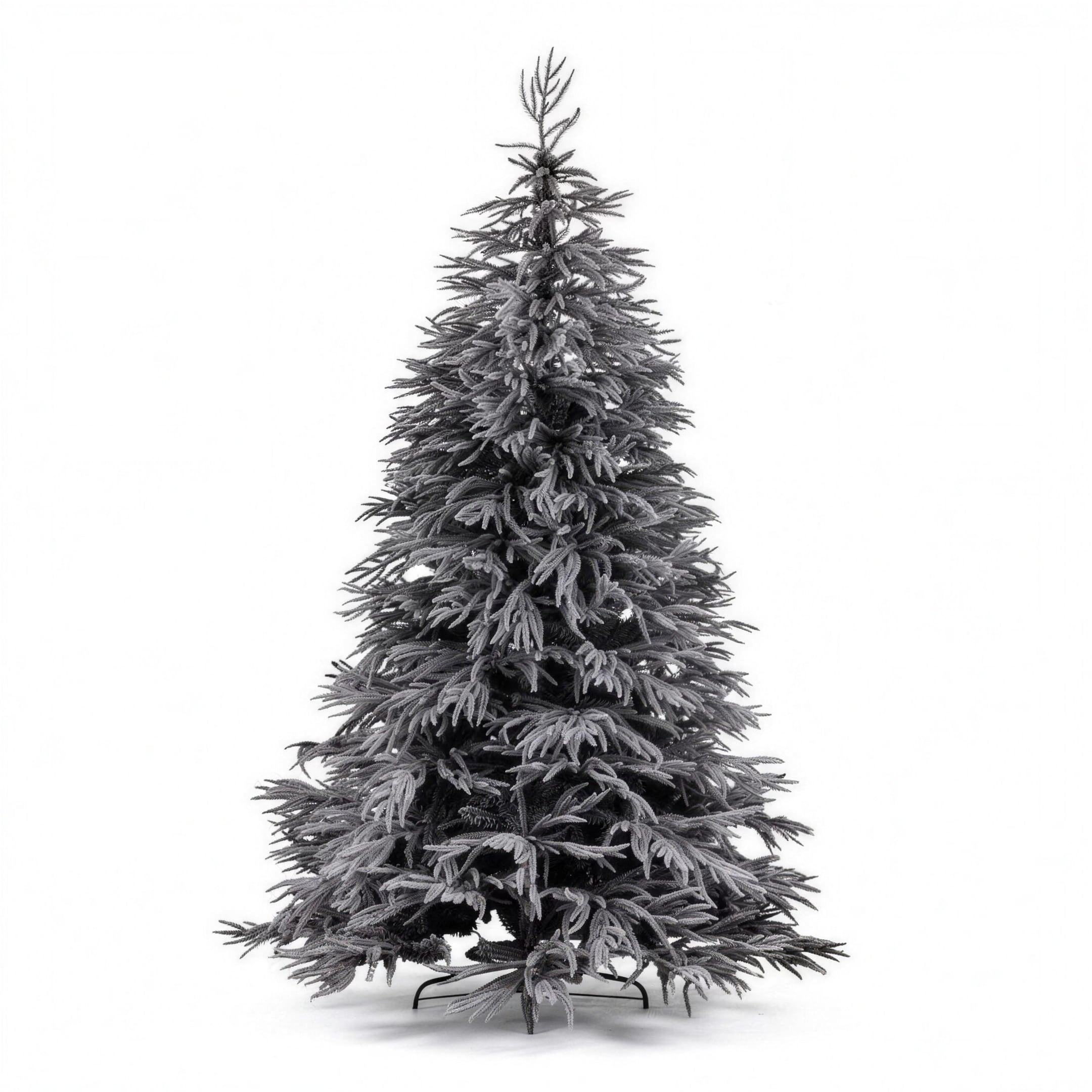 Christabelle 2.3m 7.5ft Midnight Snow Christmas Tree Pre Lit Warm White LED Black Foliage Flocked Hinged Branches Home