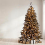 Christabelle 2.3m 7.5ft Midnight Snow Christmas Tree Pre Lit Warm White LED Black Foliage Flocked Hinged Branches Home