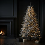 Christabelle 2.3m 7.5ft Midnight Snow Christmas Tree Pre Lit Warm White LED Black Foliage Flocked Hinged Branches Home