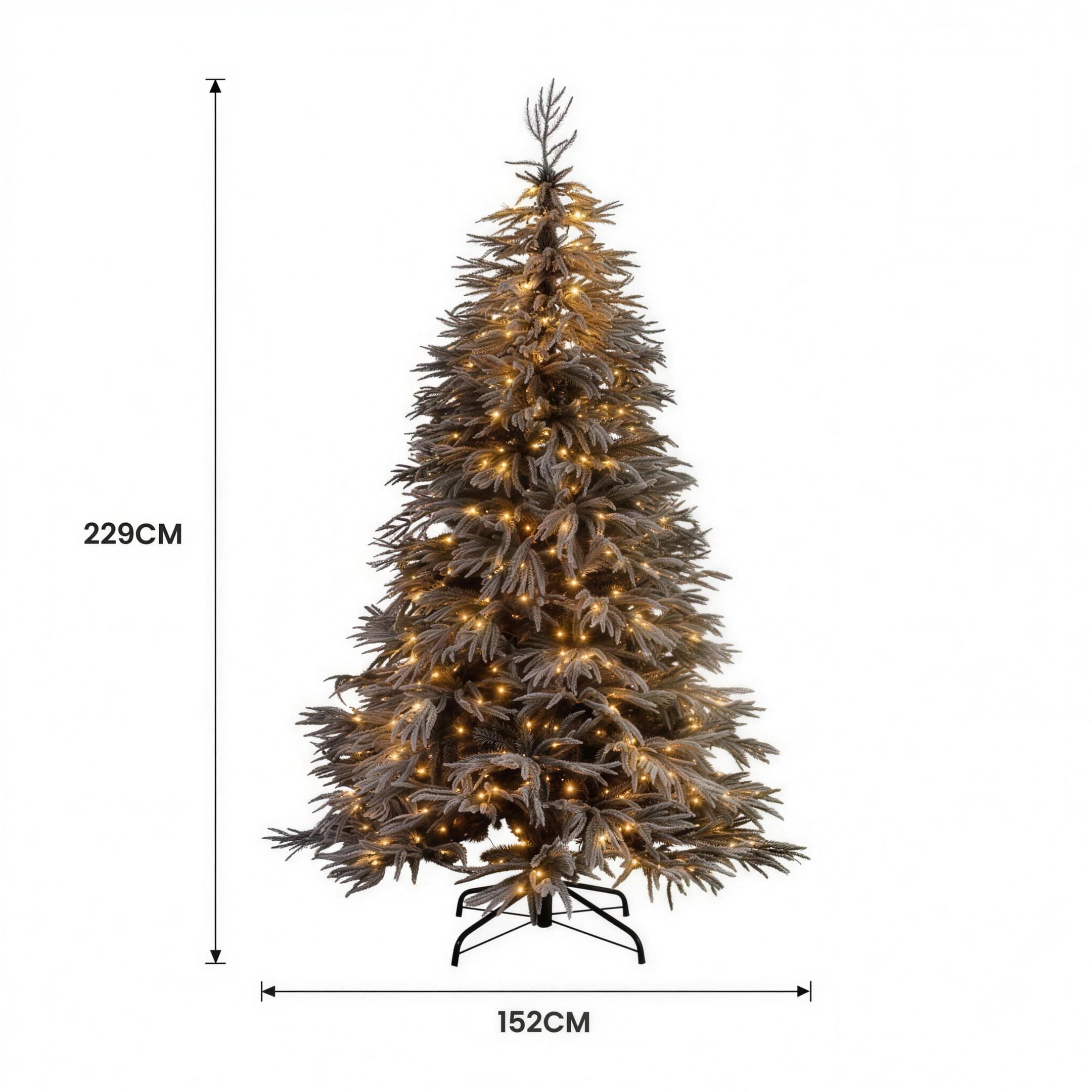 Christabelle 2.3m 7.5ft Midnight Snow Christmas Tree Pre Lit Warm White LED Black Foliage Flocked Hinged Branches Home