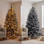 Christabelle 2.3m 7.5ft Midnight Snow Christmas Tree Pre Lit Warm White LED Black Foliage Flocked Hinged Branches Home