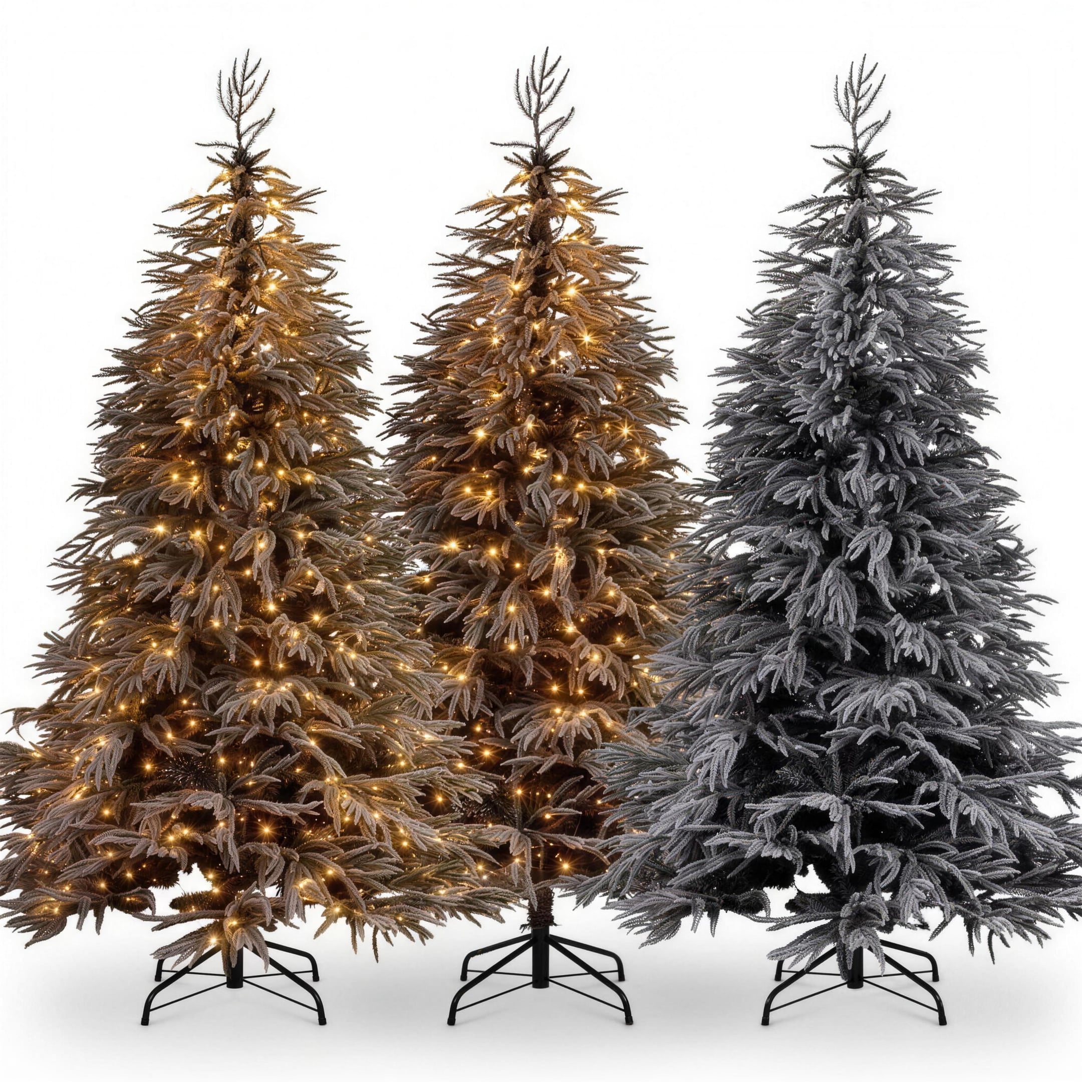 Christabelle 2.3m 7.5ft Midnight Snow Christmas Tree Pre Lit Warm White LED Black Foliage Flocked Hinged Branches Home